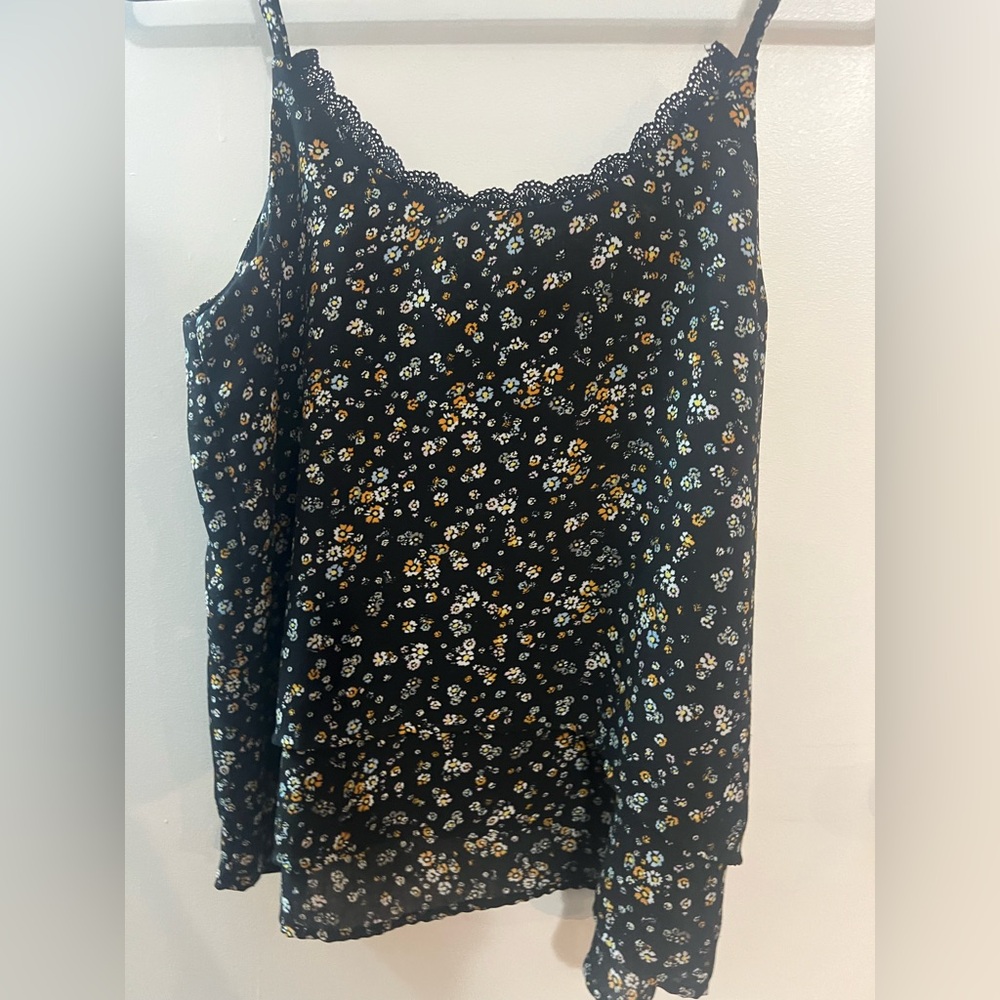 Floral Navy Tank Top w/ Layers, Size M